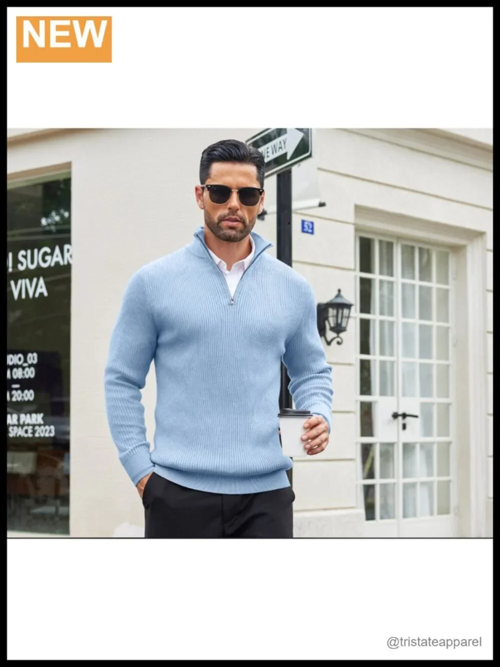Quarter Zip Slim Fit Mock Neck Pullover Sweater Knitted
